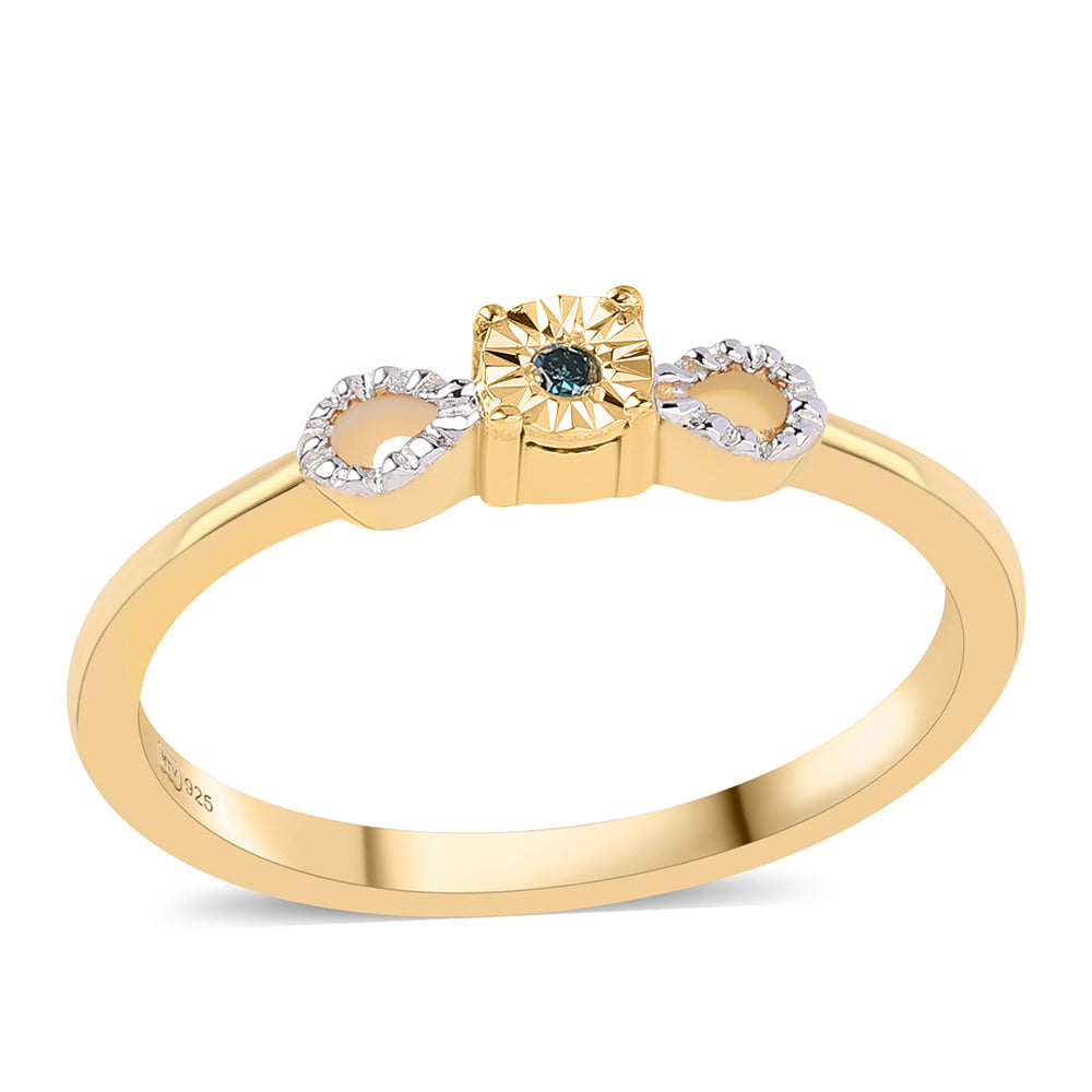 Set din Argint 925 Placat cu Aur ( 2.94 grame ) cu Diamant Albastru 0.02 Carate ( Cercei+Inel+Pandantiv ) 5 