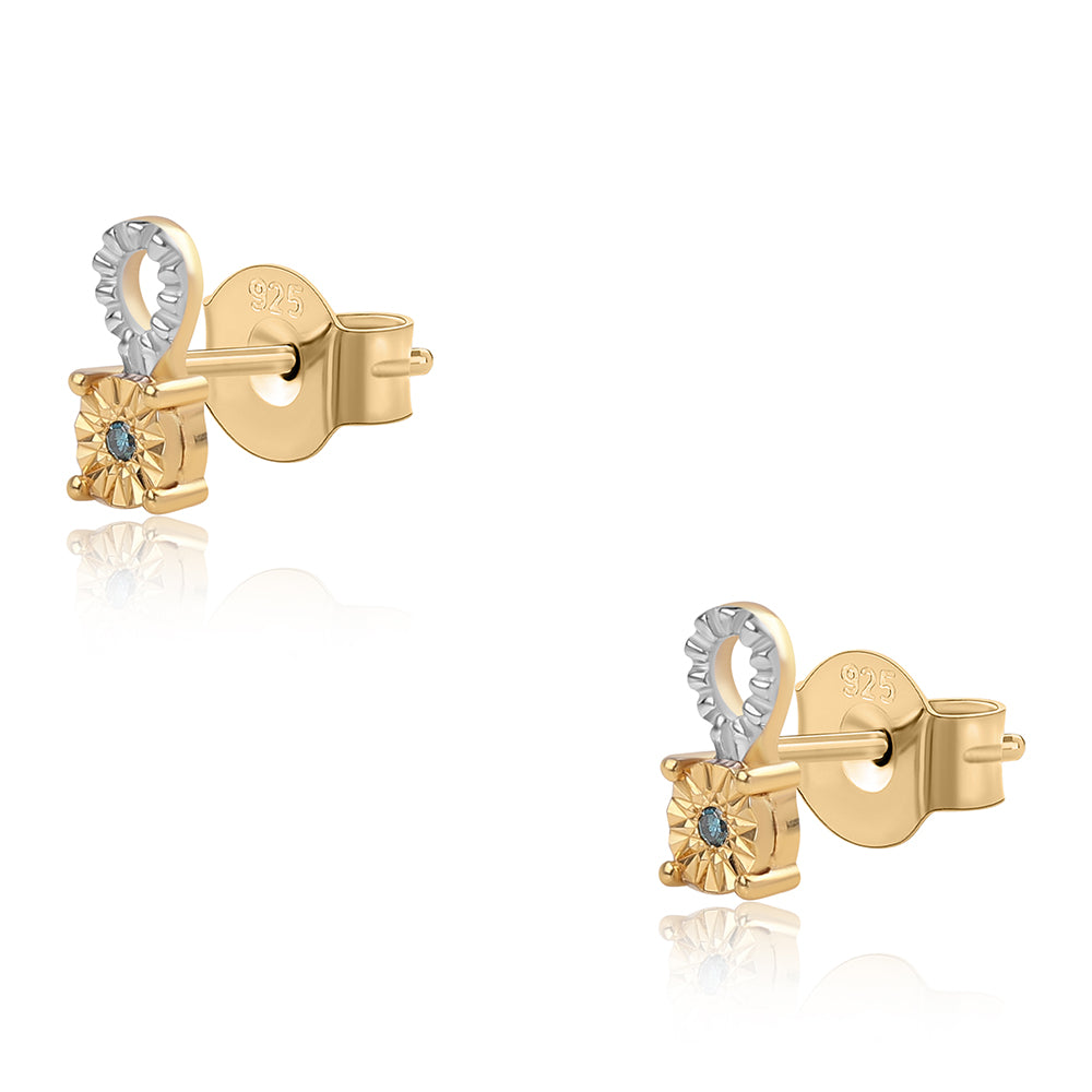 Set din Argint 925 Placat cu Aur ( 2.94 grame ) cu Diamant Albastru 0.02 Carate ( Cercei+Inel+Pandantiv ) 8 