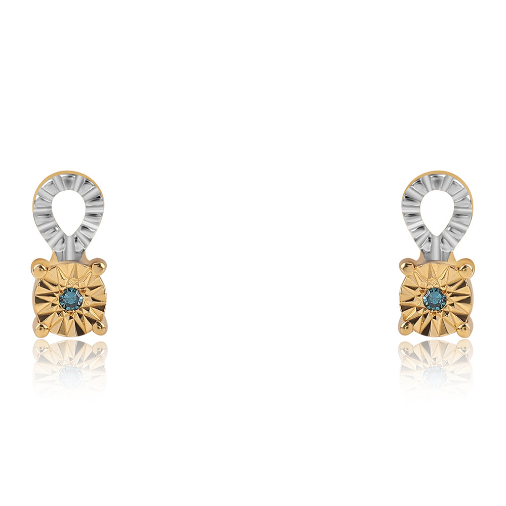 Set din Argint 925 Placat cu Aur ( 2.94 grame ) cu Diamant Albastru 0.02 Carate ( Cercei+Inel+Pandantiv )