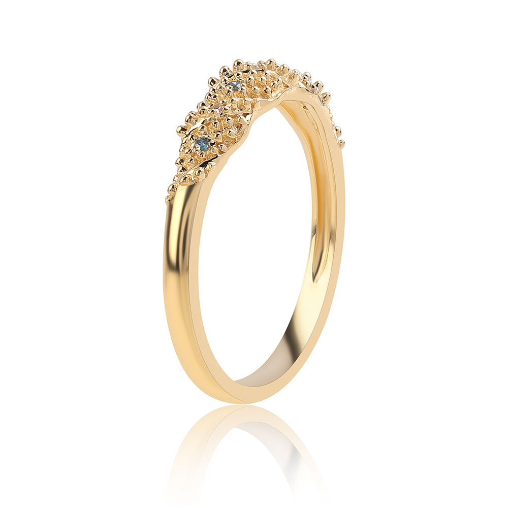 Inel din Argint 925 Placat cu Aur ( 2.28 grame ) cu Diamant Albastru și Diamant Alb 0.04 Carate 3 