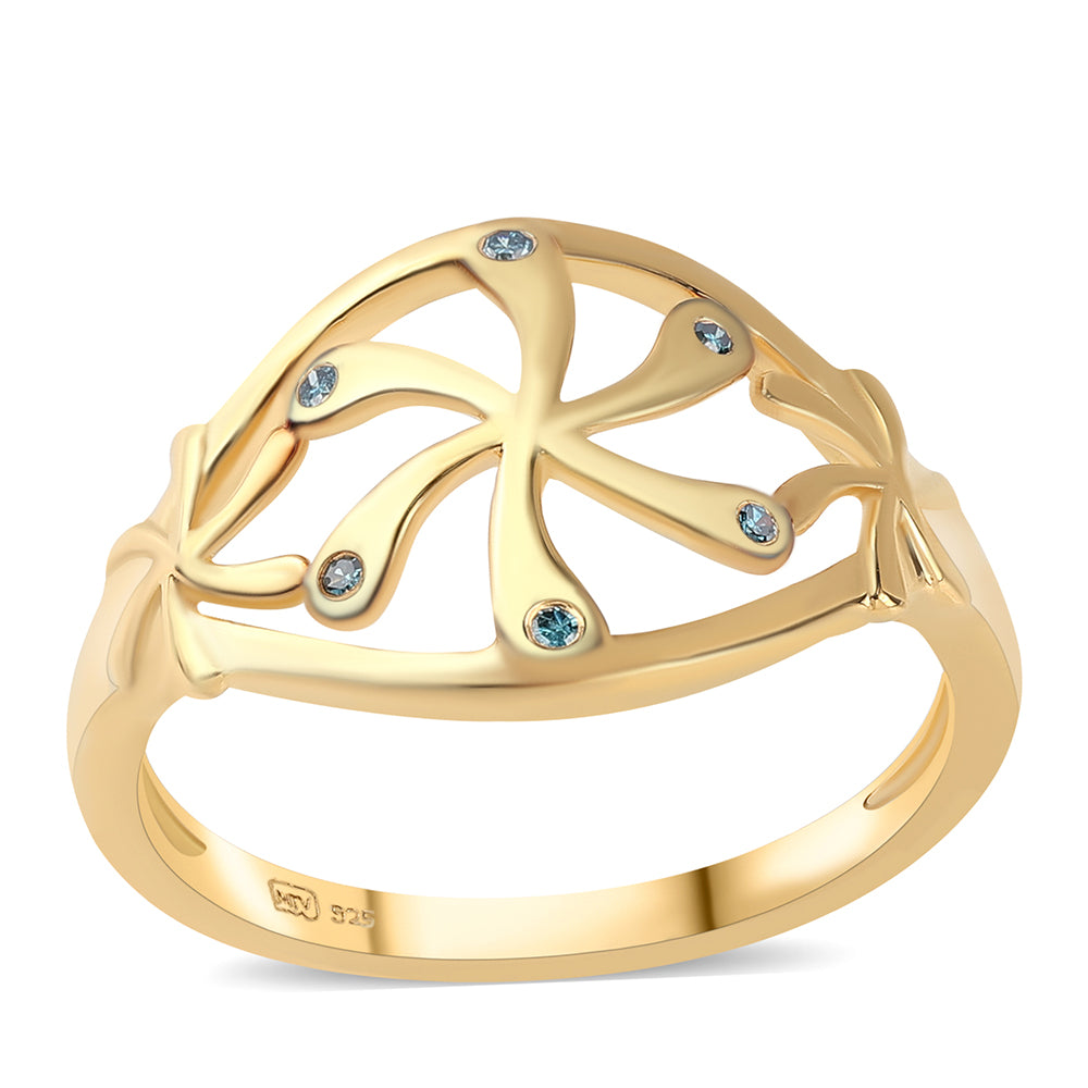 Inel din Argint 925 Placat cu Aur ( 2.6 grame ) cu Diamant Albastru 0.03 Carate 1 