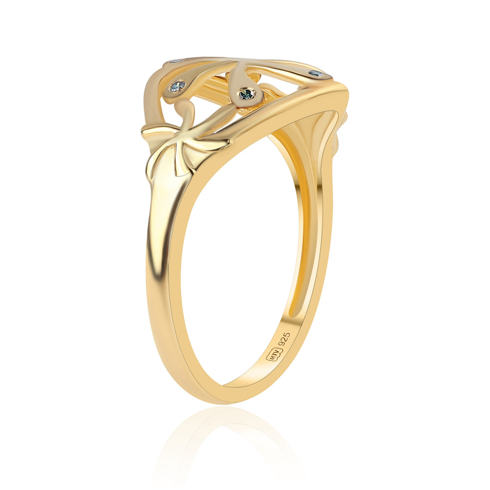 Inel din Argint 925 Placat cu Aur ( 2.6 grame ) cu Diamant Albastru 0.03 Carate 2 