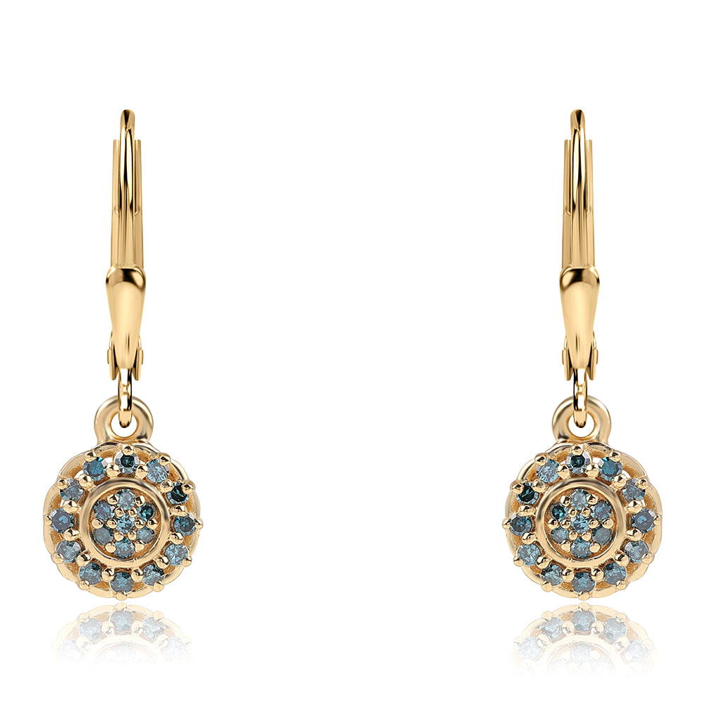 Cercei din Argint 925 Placat cu Aur ( 2.18 grame ) cu Diamant Albastru 0.32 Carate