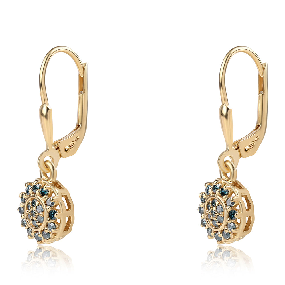 Cercei din Argint 925 Placat cu Aur ( 2.18 grame ) cu Diamant Albastru 0.32 Carate 1 