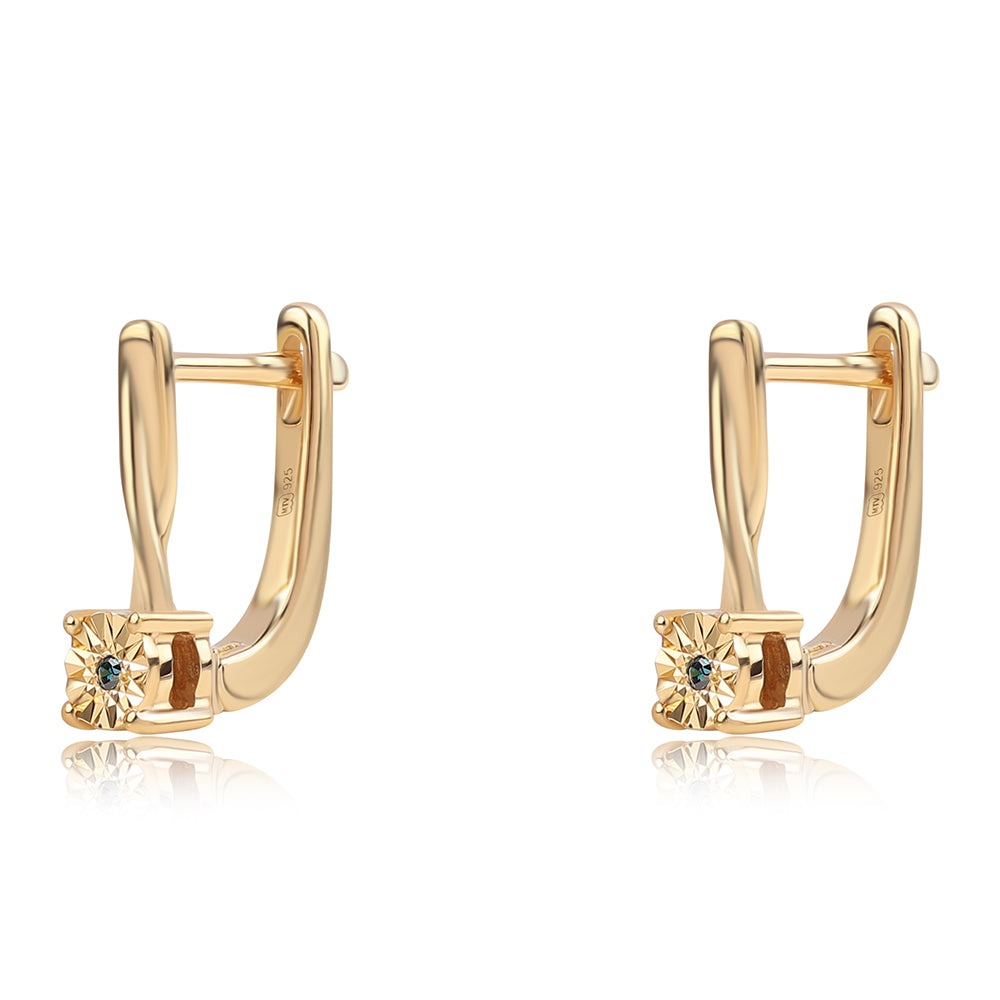 Cercei din Argint 925 Placat cu Aur ( 1.97 grame ) cu Diamant Albastru 0.01 Carate
