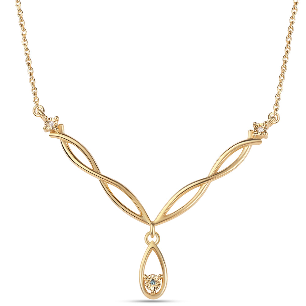 Colier din Argint 925 Placat cu Aur ( 4.06 grame ) cu Diamant Albastru și Diamant Alb 0.02 Carate 1 