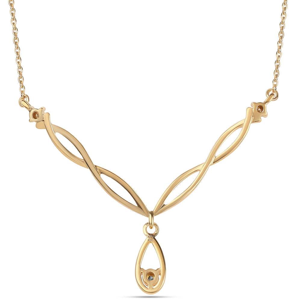 Colier din Argint 925 Placat cu Aur ( 4.06 grame ) cu Diamant Albastru și Diamant Alb 0.02 Carate 3 