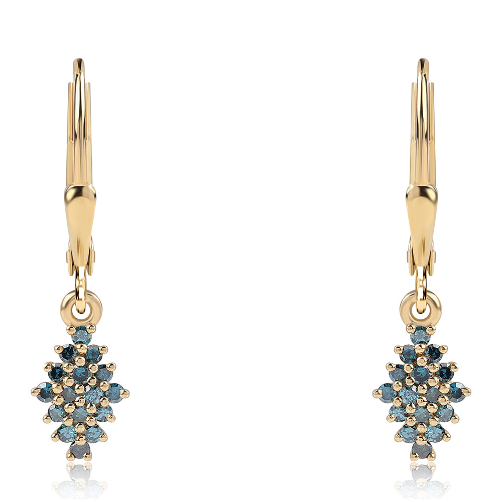 Cercei din Argint 925 Placat cu Aur ( 1.34 grame ) cu Diamant Albastru 0.37 Carate