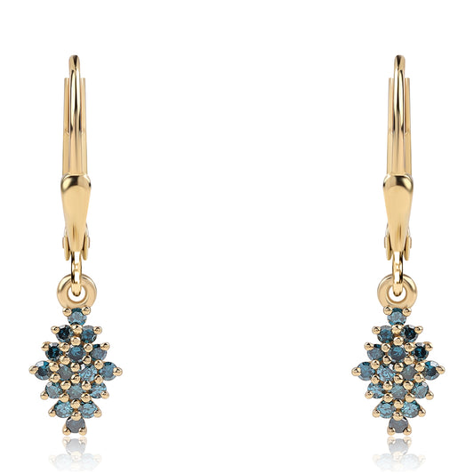 Cercei din Argint 925 Placat cu Aur ( 1.34 grame ) cu Diamant Albastru 0.37 Carate
