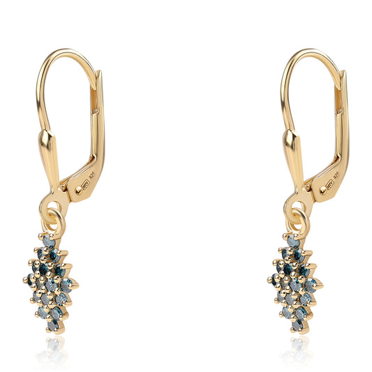 Cercei din Argint 925 Placat cu Aur ( 1.34 grame ) cu Diamant Albastru 0.37 Carate
