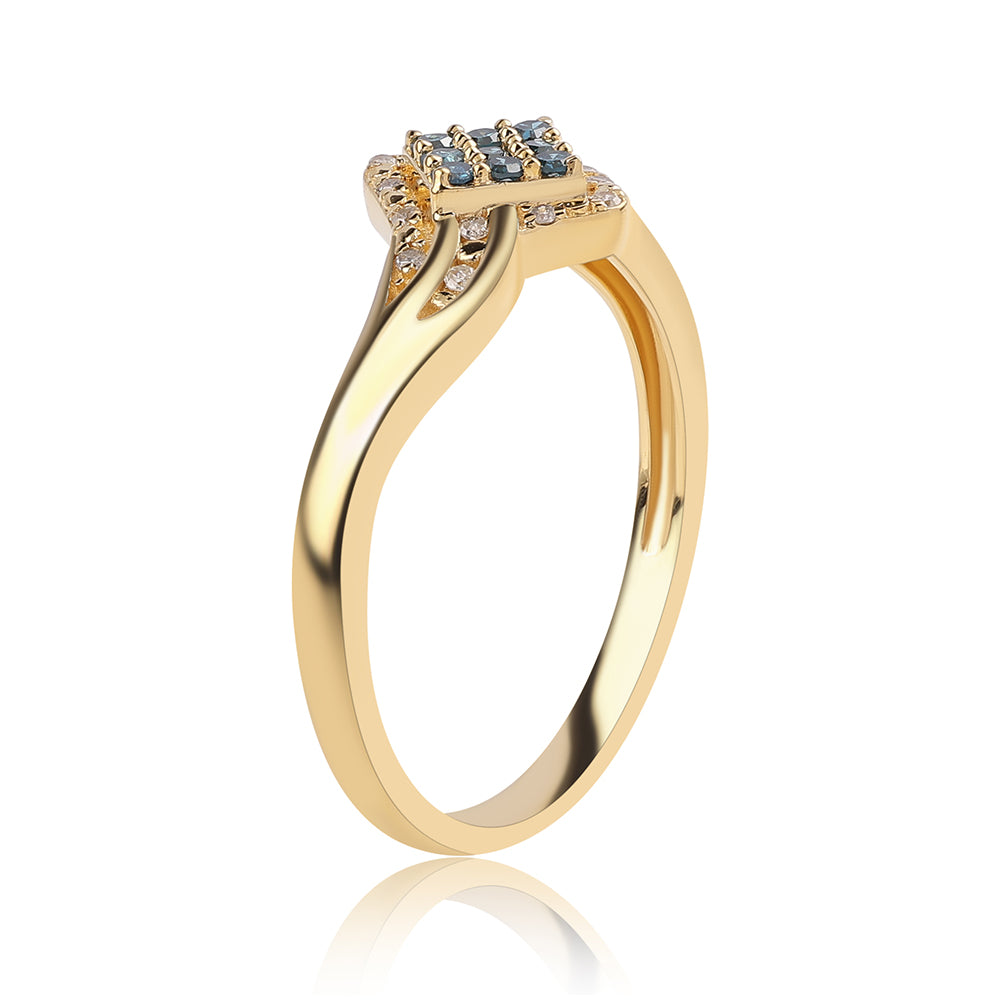 Inel din Argint 925 Placat cu Aur ( 2.16 grame ) cu Diamant Albastru și Diamant Alb 0.18 Carate