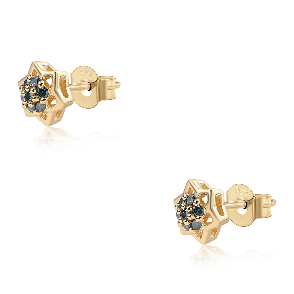 Cercei din Argint 925 Placat cu Aur ( 1.26 grame ) cu Diamant Albastru 0.14 Carate 1 