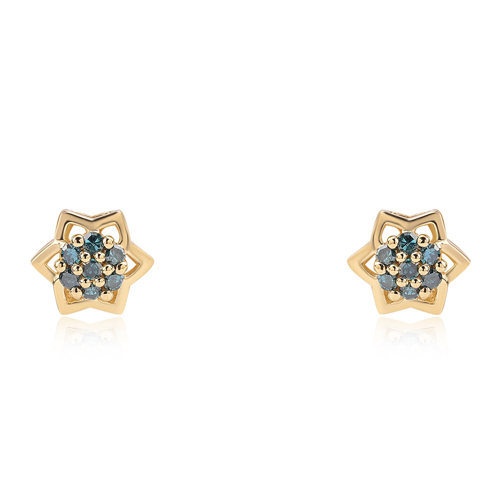 Cercei din Argint 925 Placat cu Aur ( 1.26 grame ) cu Diamant Albastru 0.14 Carate
