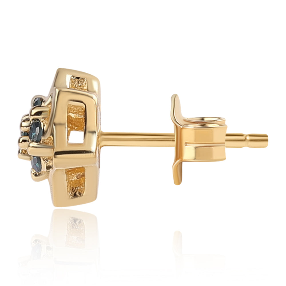 Cercei din Argint 925 Placat cu Aur ( 1.26 grame ) cu Diamant Albastru 0.14 Carate 3 