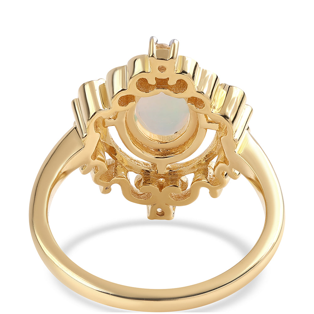 Inel din Argint 925 Placat cu Aur ( 3.73 grame ) cu Opal Etiopian Lega Dembi și Topaz Alb 0.9 Carate