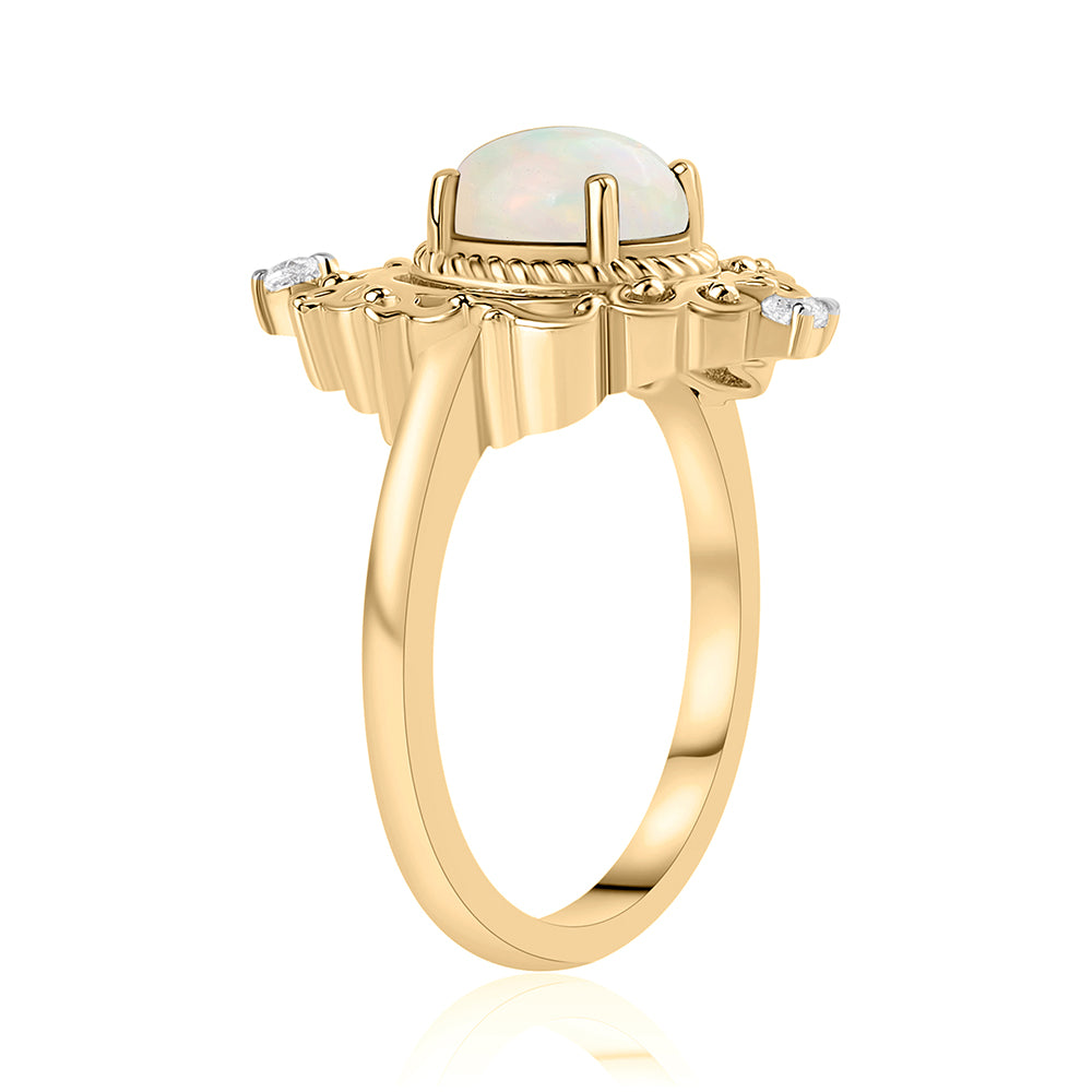 Inel din Argint 925 Placat cu Aur ( 3.73 grame ) cu Opal Etiopian Lega Dembi și Topaz Alb 0.9 Carate 3 
