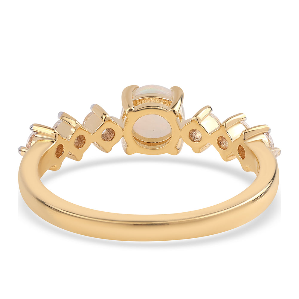 Inel din Argint 925 Placat cu Aur ( 2.08 grame ) cu Opal Etiopian Lega Dembi și Topaz Alb 0.8 Carate 2 