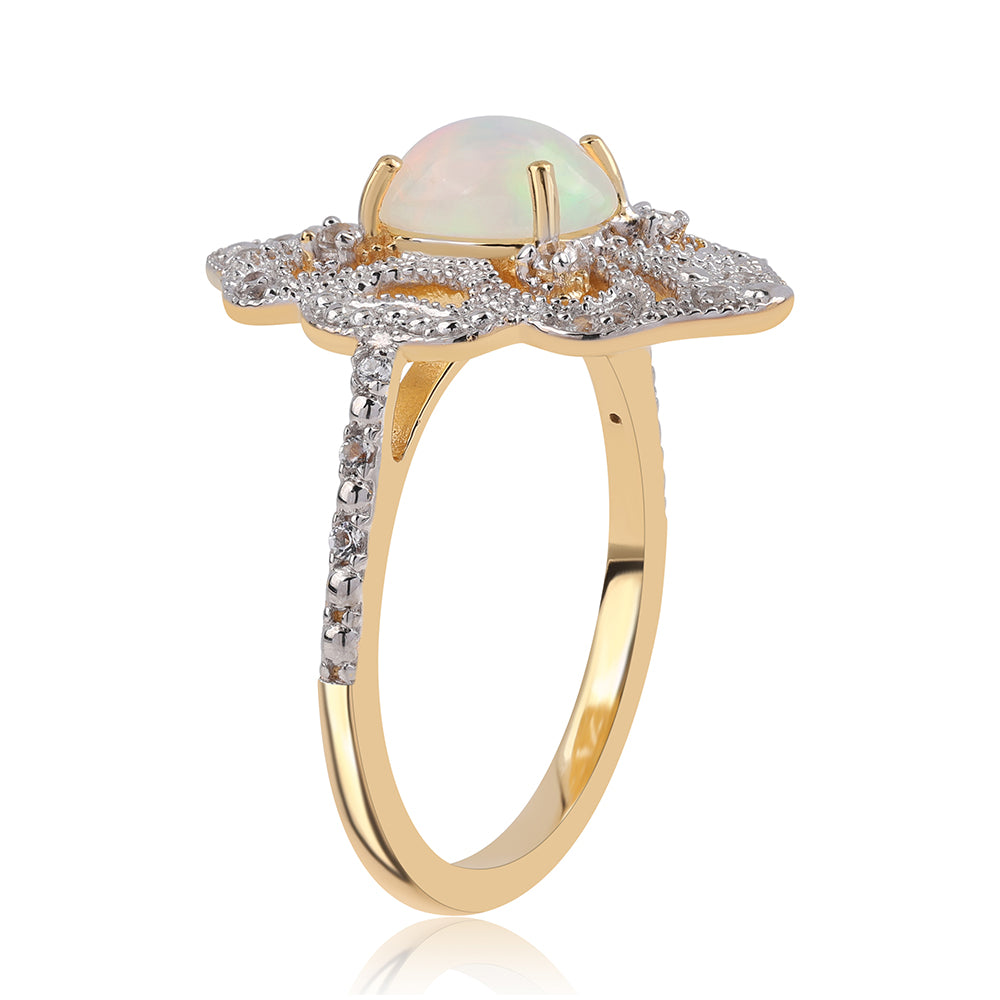 Inel din Argint 925 Placat cu Aur ( 3.69 grame ) cu Opal Etiopian Lega Dembi și Topaz Alb 1 Carate