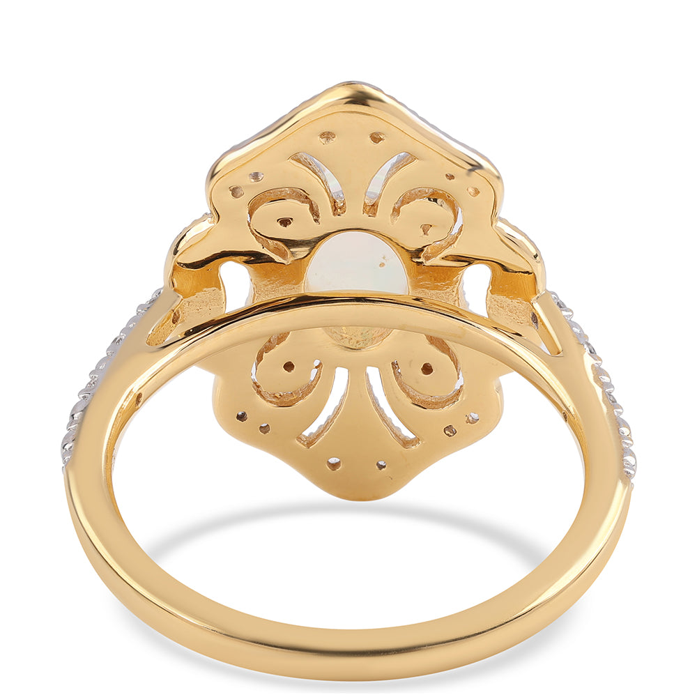 Inel din Argint 925 Placat cu Aur ( 3.69 grame ) cu Opal Etiopian Lega Dembi și Topaz Alb 1 Carate