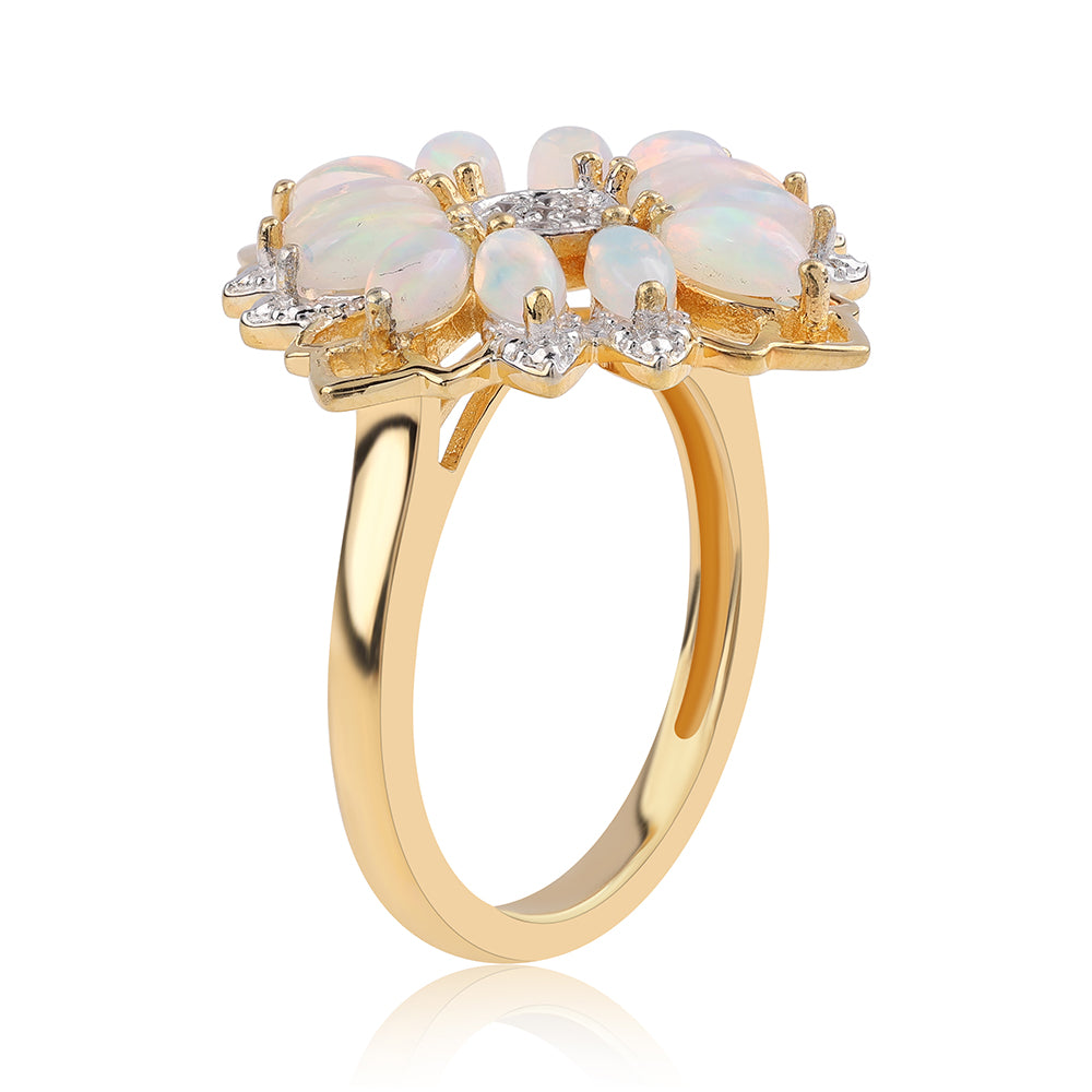 Inel din Argint 925 Placat cu Aur ( 4.21 grame ) cu Opal Etiopian Lega Dembi și Topaz Alb 1.74 Carate 2 