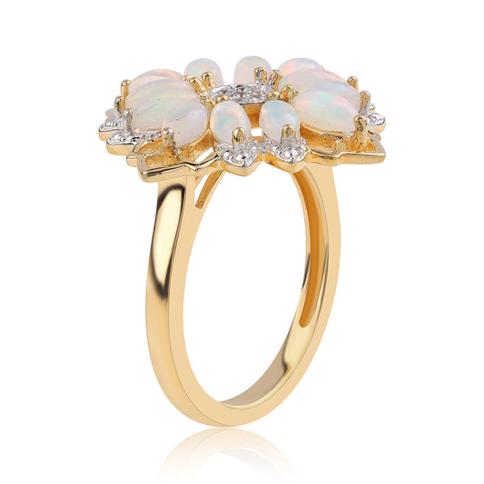 Inel din Argint 925 Placat cu Aur ( 4.21 grame ) cu Opal Etiopian Lega Dembi și Topaz Alb 1.74 Carate