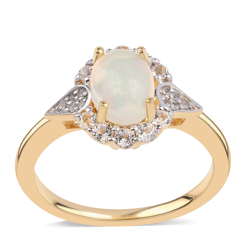 Inel din Argint 925 Placat cu Aur ( 2.56 grame ) cu Opal Etiopian Lega Dembi și Topaz Alb 1.28 Carate 1 