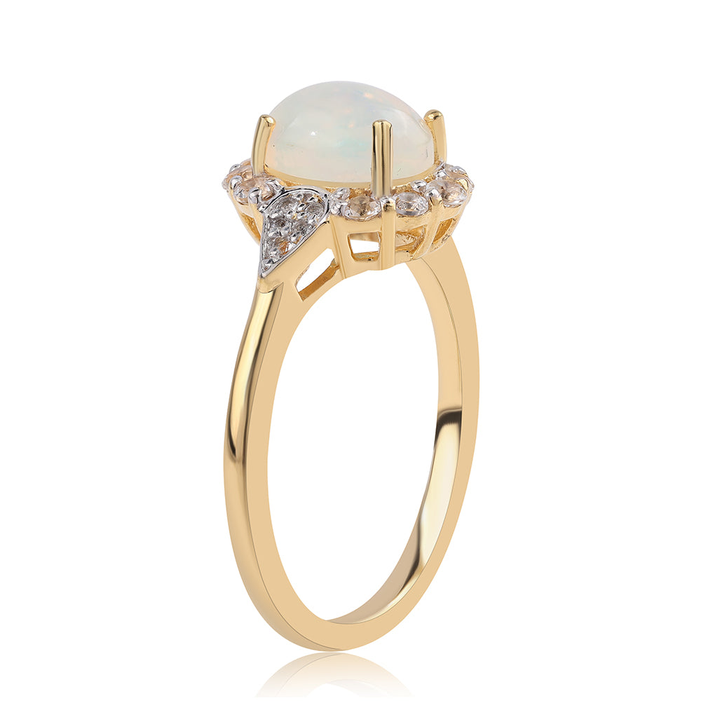 Inel din Argint 925 Placat cu Aur ( 2.56 grame ) cu Opal Etiopian Lega Dembi și Topaz Alb 1.28 Carate 2 