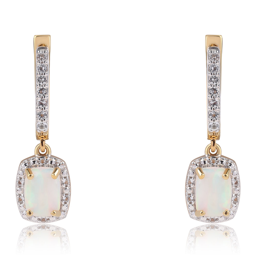 Cercei din Argint 925 Placat cu Aur ( 3.43 grame ) cu Opal Etiopian Lega Dembi și Topaz Alb 1.61 Carate 1 