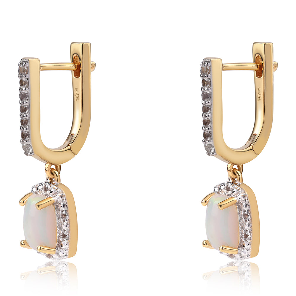 Cercei din Argint 925 Placat cu Aur ( 3.43 grame ) cu Opal Etiopian Lega Dembi și Topaz Alb 1.61 Carate