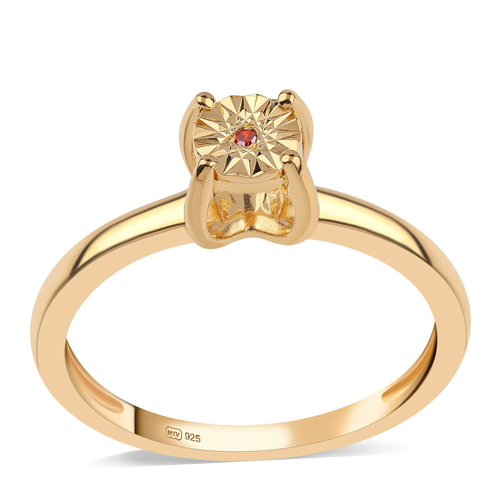 Set din Argint 925 Placat cu Aur ( 1.3 grame ) cu Diamant Roșu 0.02 Carate ( Cercei+Inel+Pandantiv ) 5 