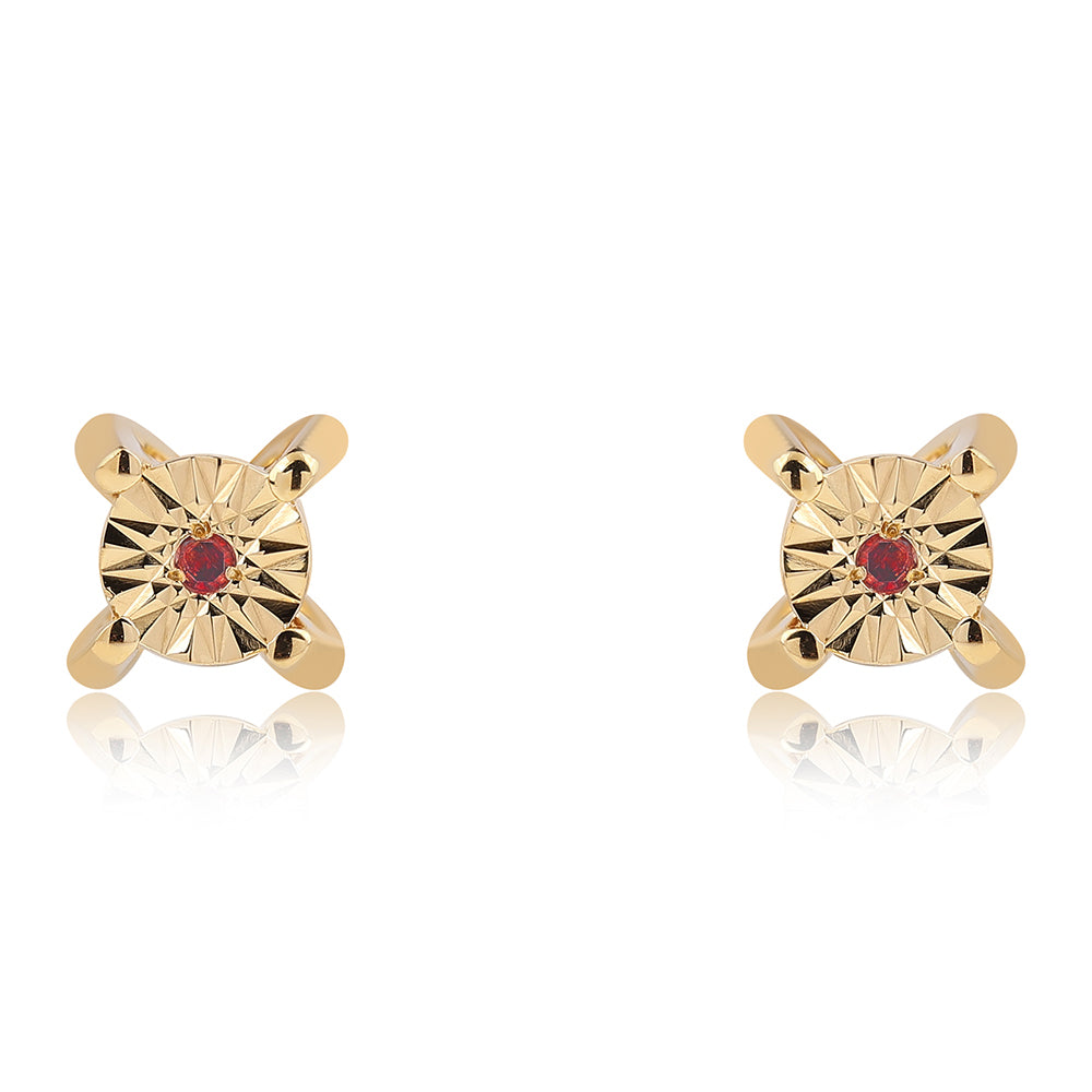 Set din Argint 925 Placat cu Aur ( 1.3 grame ) cu Diamant Roșu 0.02 Carate ( Cercei+Inel+Pandantiv ) 4 