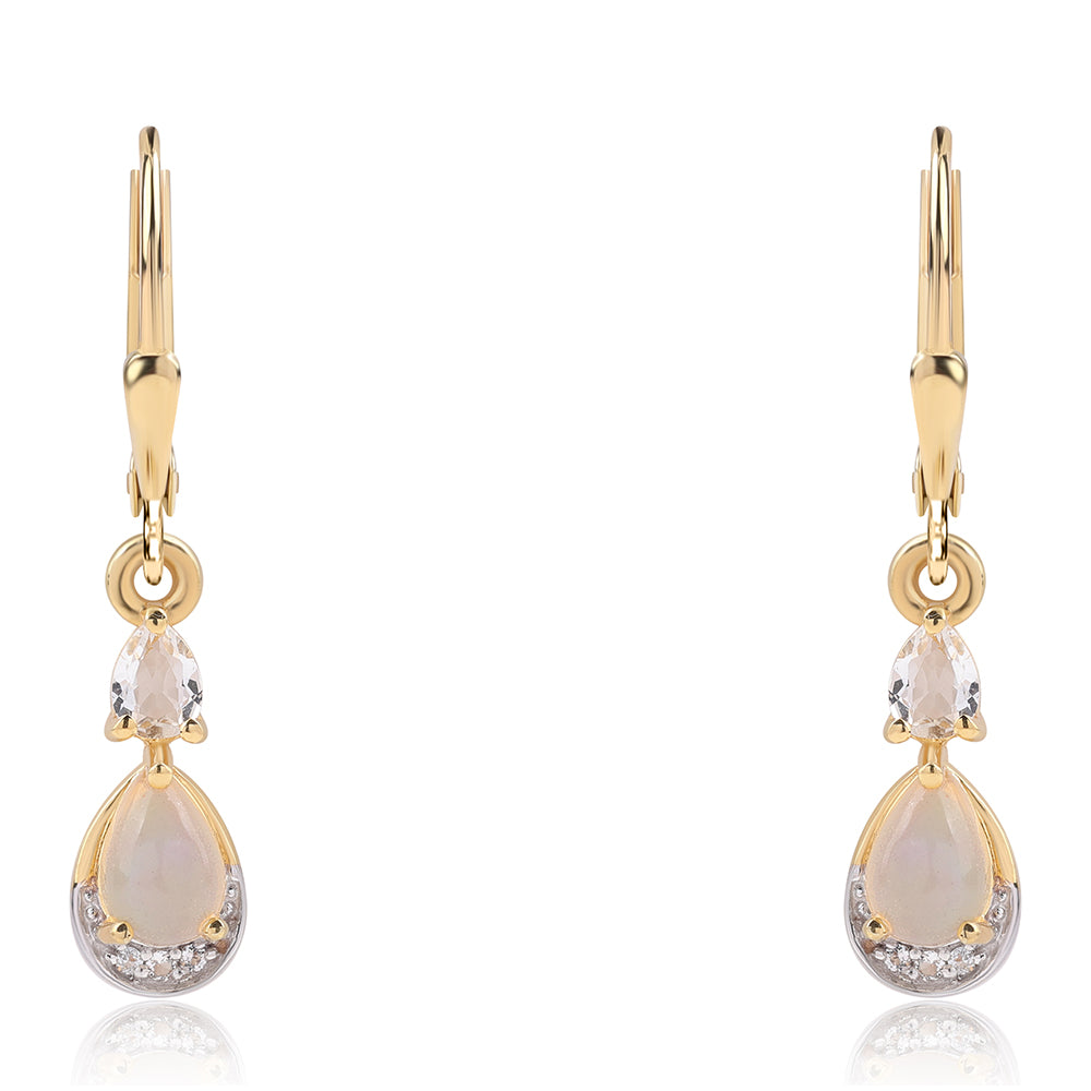 Cercei din Argint 925 Placat cu Aur ( 1.82 grame ) cu Opal Etiopian Lega Dembi și Topaz Alb 0.93 Carate 1 