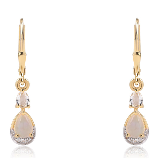 Cercei din Argint 925 Placat cu Aur ( 1.82 grame ) cu Opal Etiopian Lega Dembi și Topaz Alb 0.93 Carate