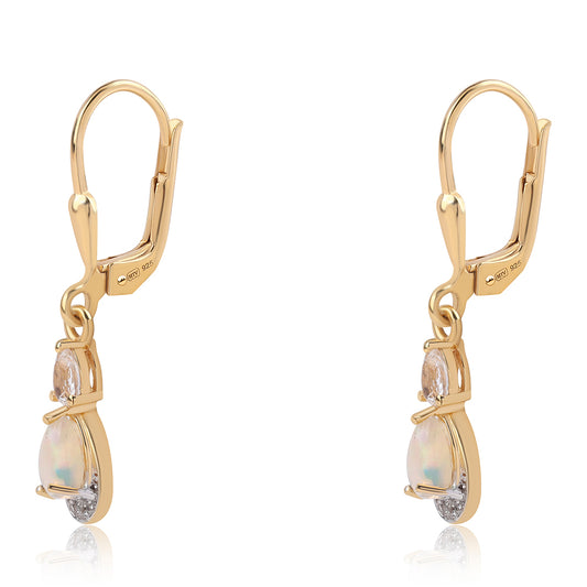 Cercei din Argint 925 Placat cu Aur ( 1.82 grame ) cu Opal Etiopian Lega Dembi și Topaz Alb 0.93 Carate