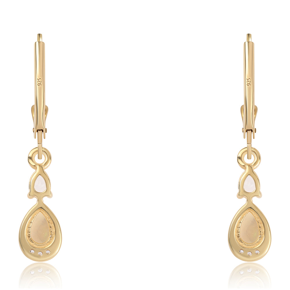 Cercei din Argint 925 Placat cu Aur ( 1.82 grame ) cu Opal Etiopian Lega Dembi și Topaz Alb 0.93 Carate 3 