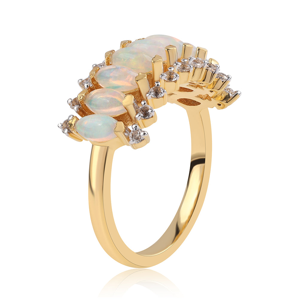 Inel din Argint 925 Placat cu Aur ( 3.47 grame ) cu Opal Etiopian Lega Dembi și Topaz Alb 1.35 Carate 2 