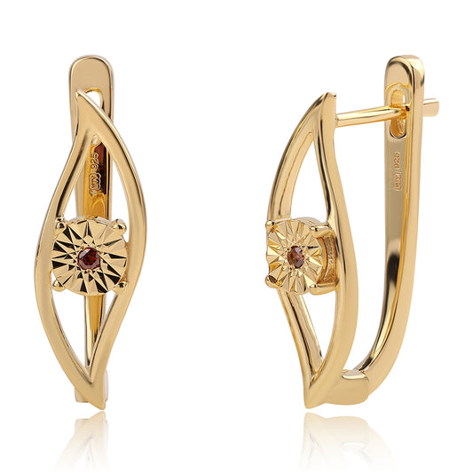 Cercei din Argint 925 Placat cu Aur ( 3.24 grame ) cu Diamant Roșu 0.03 Carate