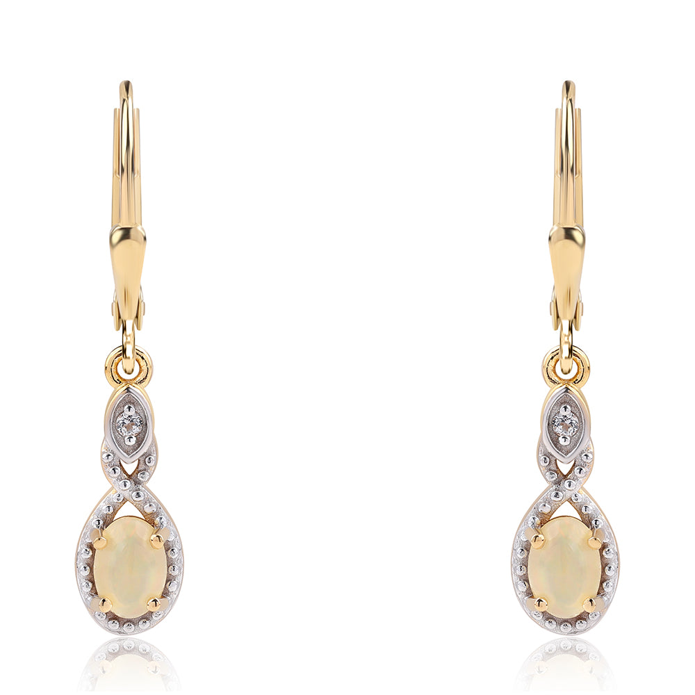 Cercei din Argint 925 Placat cu Aur ( 2.29 grame ) cu Opal Etiopian Lega Dembi și Topaz Alb 0.71 Carate