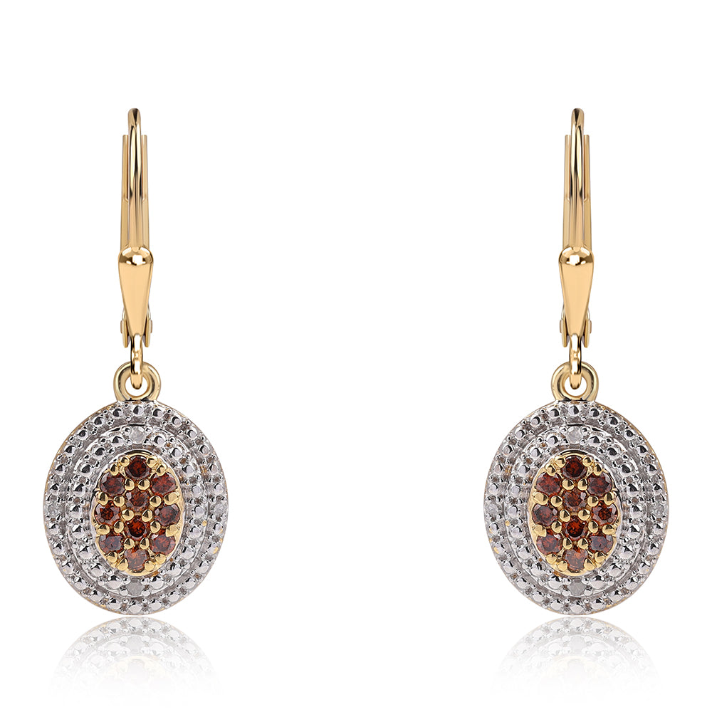 Cercei din Argint 925 Placat cu Aur ( 2.48 grame ) cu Diamant Roșu și Diamant Alb 0.34 Carate