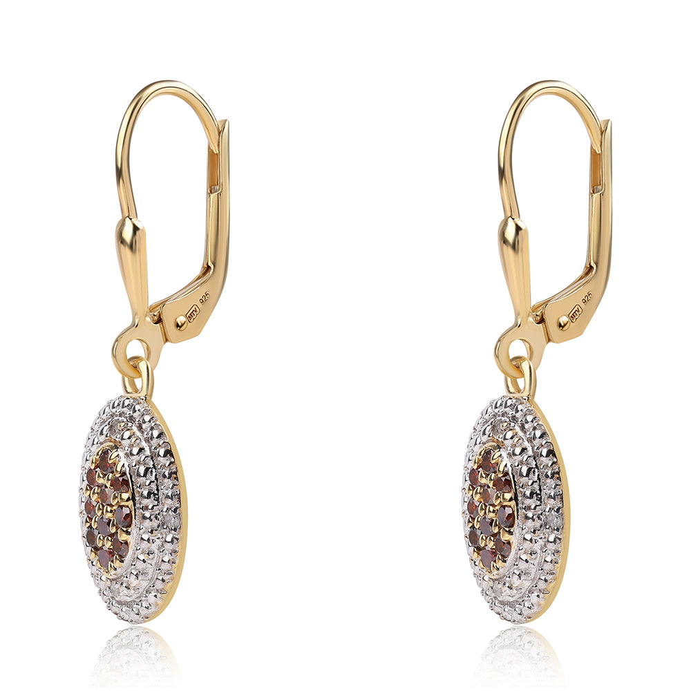 Cercei din Argint 925 Placat cu Aur ( 2.48 grame ) cu Diamant Roșu și Diamant Alb 0.34 Carate 3 