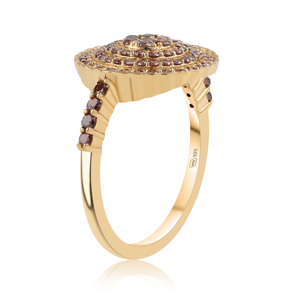 Inel din Argint 925 Placat cu Aur ( 2.46 grame ) cu Diamant Roșu 0.7 Carate 3 