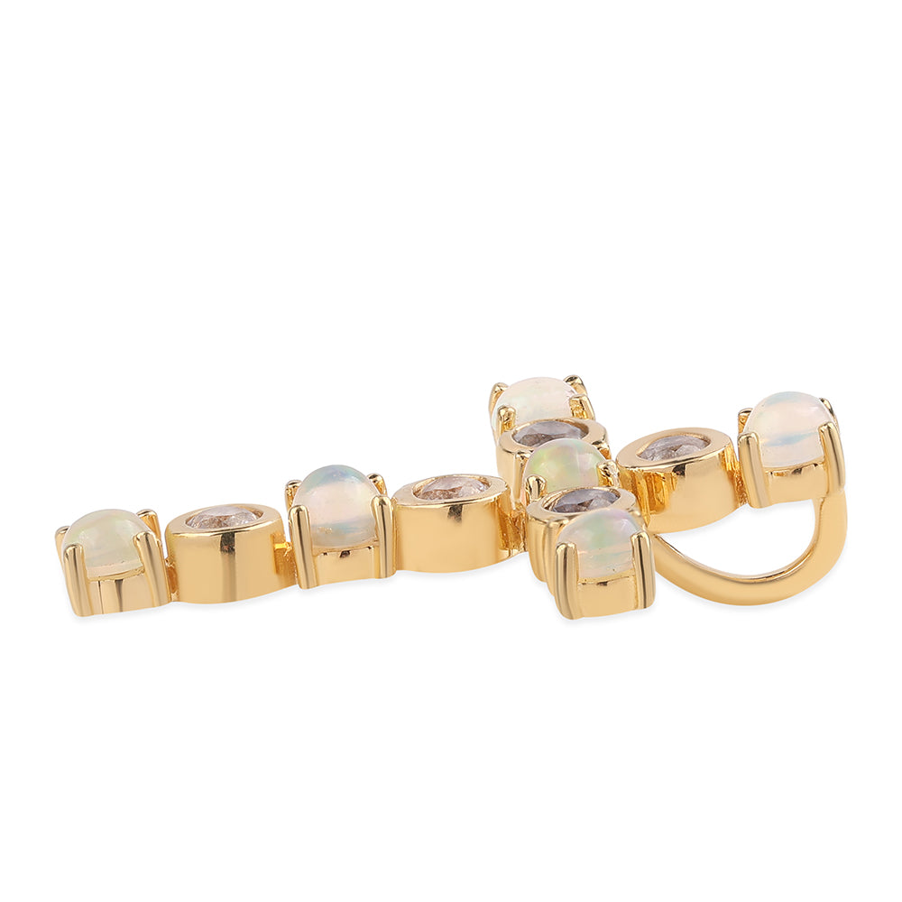 Cruce Pandantiv din Argint 925 Placat cu Aur ( 1.51 grame ) cu Opal Etiopian Lega Dembi și Topaz Alb 1.12 Carate 2 