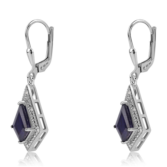 Cercei din Argint 925 ( 3.09 grame ) cu Safir Albastru Australian și Topaz Alb 3.26 Carate