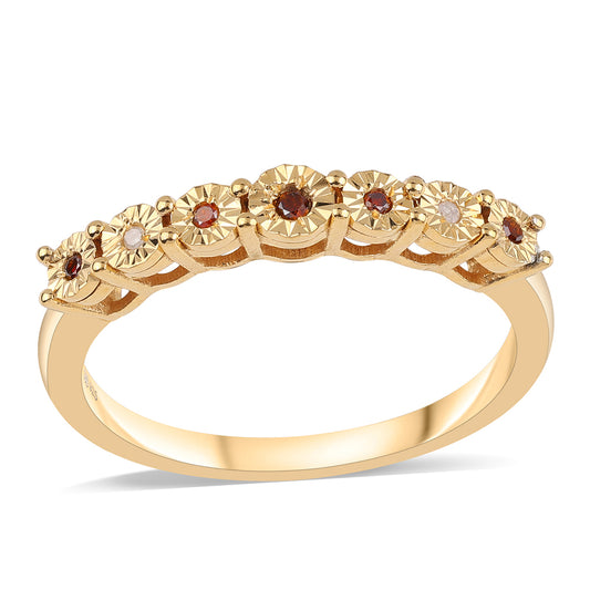 Inel din Argint 925 Placat cu Aur ( 2.2 grame ) cu Diamant Roșu și Diamant Alb 0.05 Carate