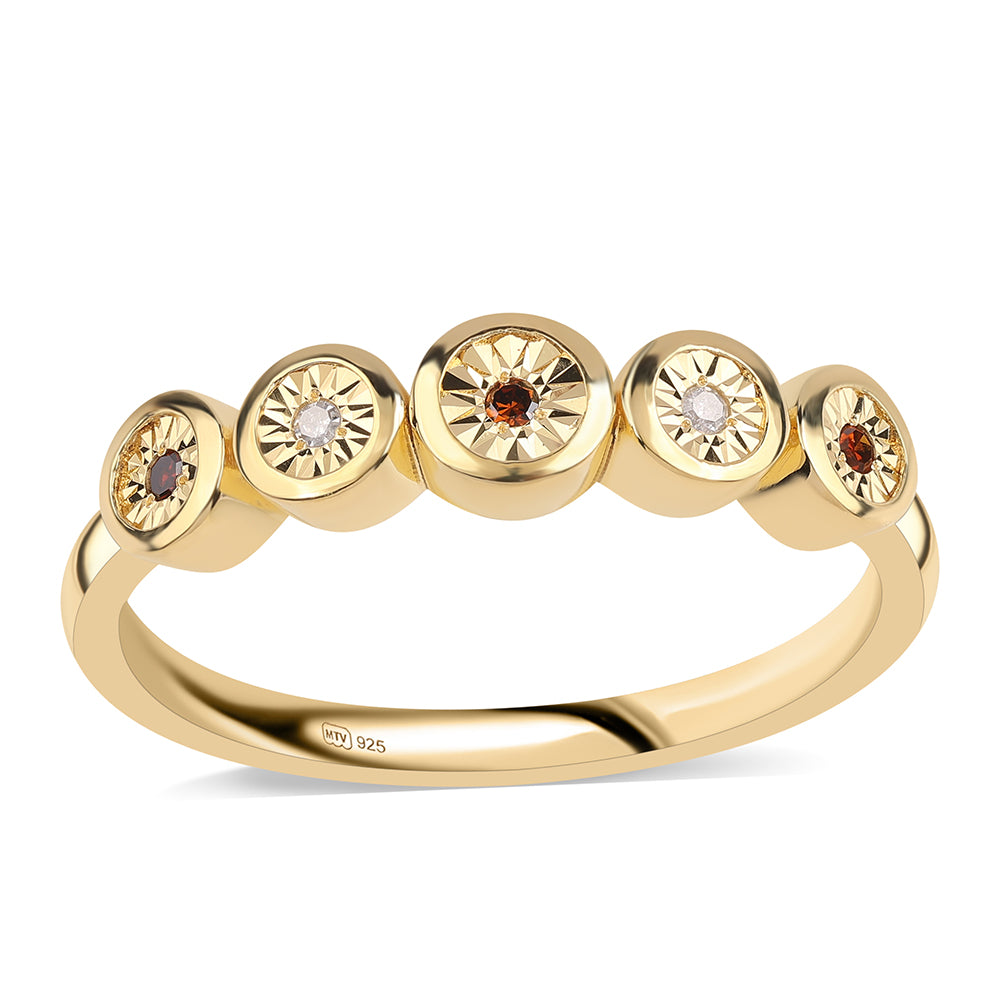 Inel din Argint 925 Placat cu Aur ( 2.47 grame ) cu Diamant Roșu și Diamant Alb 0.04 Carate 1 