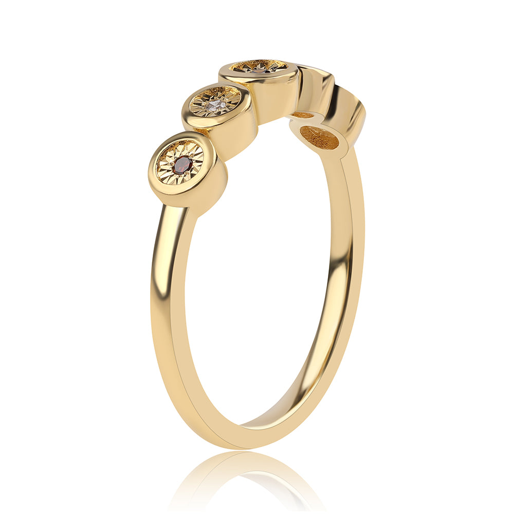 Inel din Argint 925 Placat cu Aur ( 2.47 grame ) cu Diamant Roșu și Diamant Alb 0.04 Carate 3 