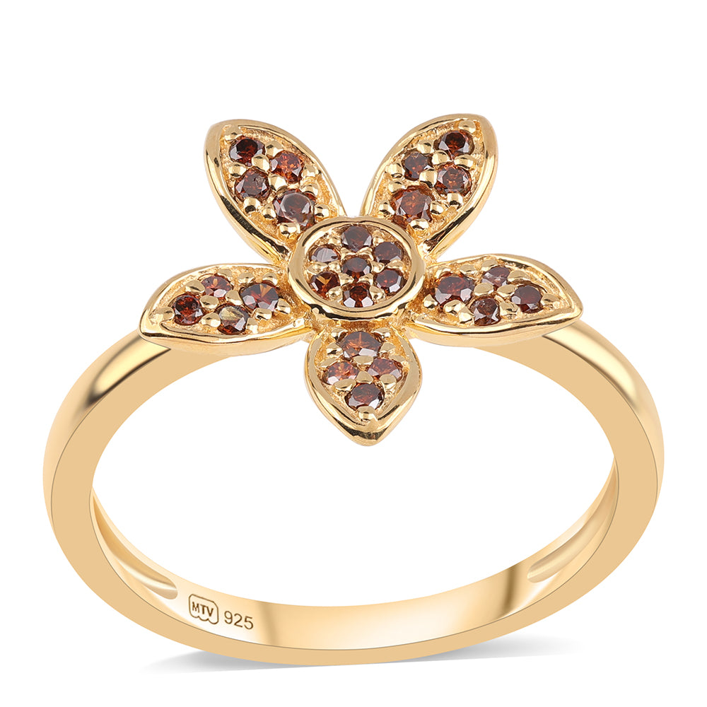 Inel din Argint 925 Placat cu Aur ( 2.43 grame ) cu Diamant Roșu 0.23 Carate