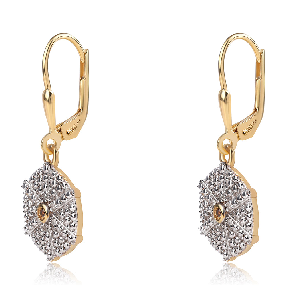 Cercei din Argint 925 Placat cu Aur ( 3.94 grame ) cu Diamant Roșu și Diamant Alb 0.11 Carate 2 