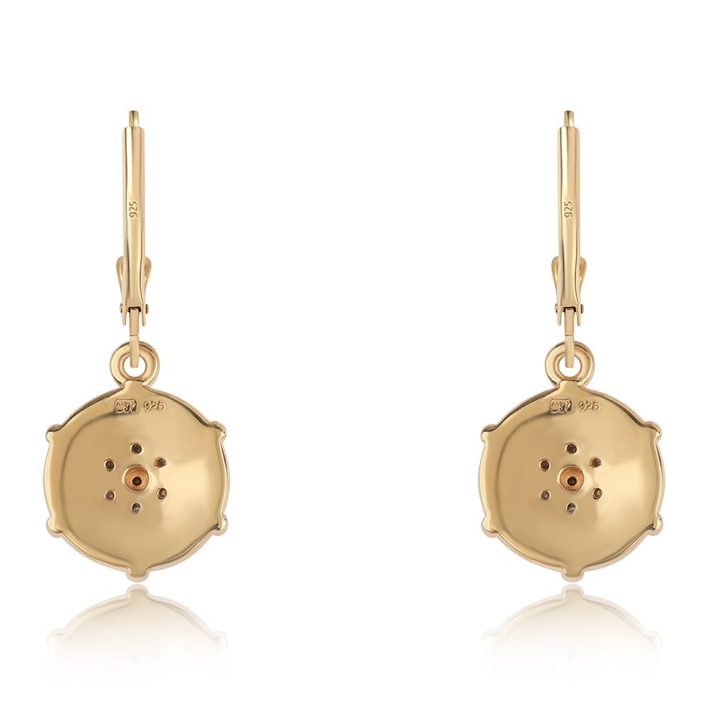 Cercei din Argint 925 Placat cu Aur ( 3.94 grame ) cu Diamant Roșu și Diamant Alb 0.11 Carate 3 