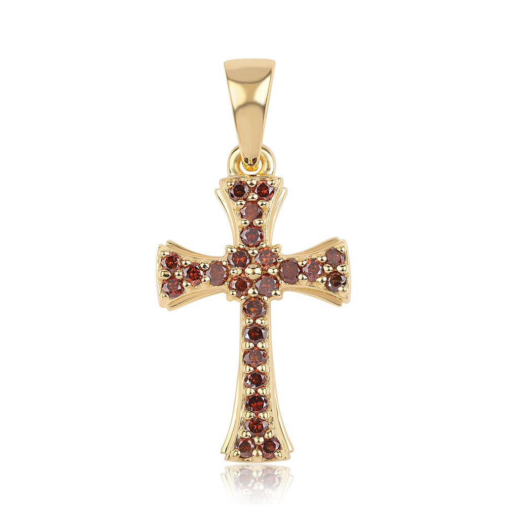 Cruce Pandantiv din Argint 925 Placat cu Aur ( 1.29 grame ) cu Diamant Roșu 0.34 Carate 1 